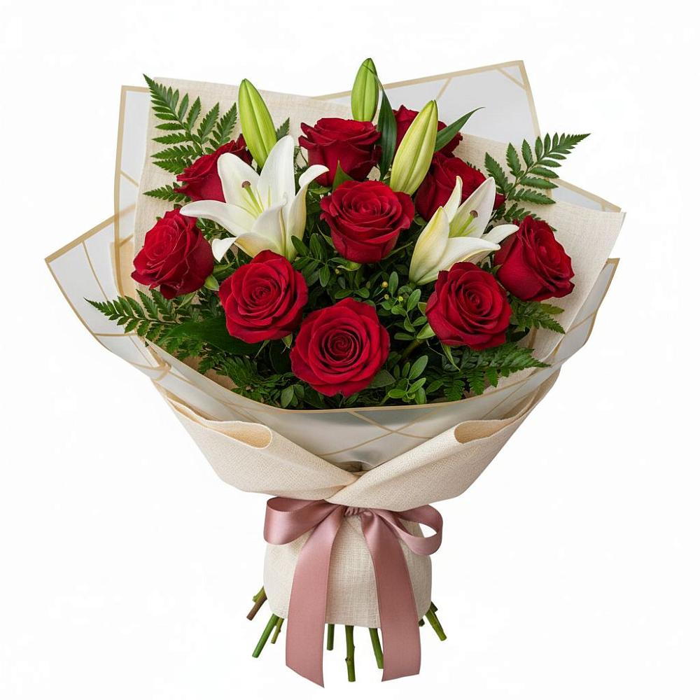 Букет цветов из: Лилии и Розы в Электроуглях