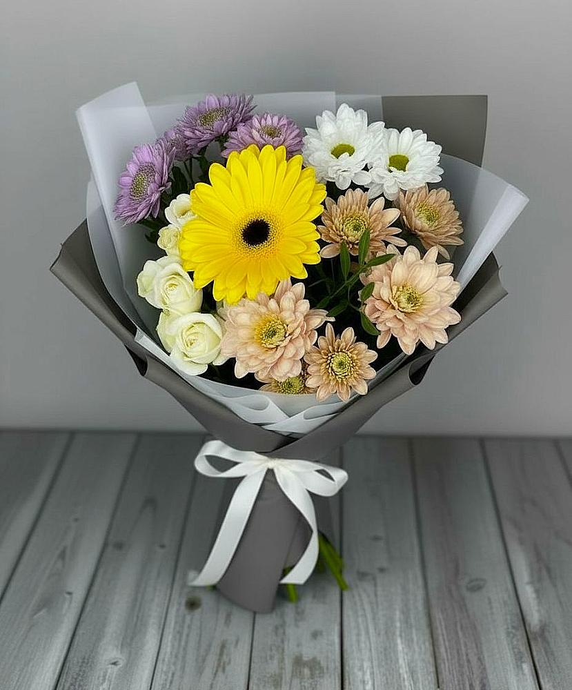 Букет цветов из: Розы, Герберы и Хризантемы в Электроуглях