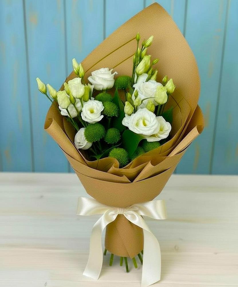 Букет цветов из: Хризантемы и Лизиантусы в Электроуглях