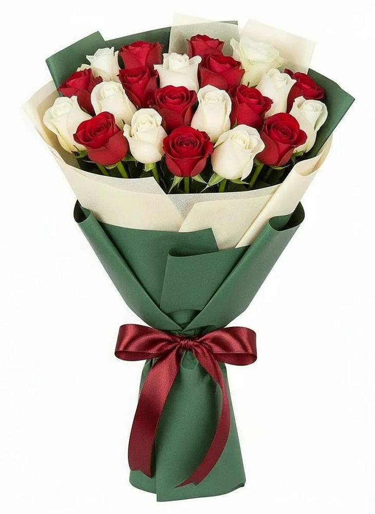 Букет Микс из красных и белых роз в Электроуглях