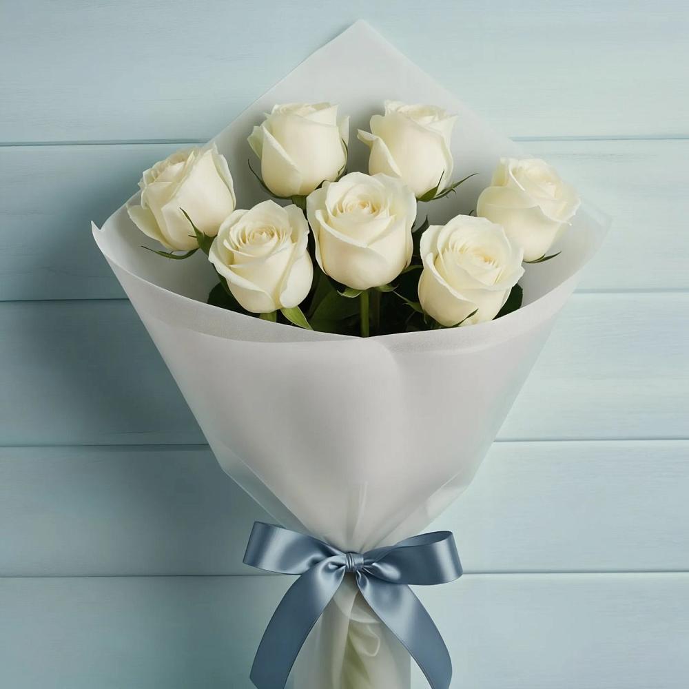 Букет 7 Белых роз Эдлесс Лав в Электроуглях